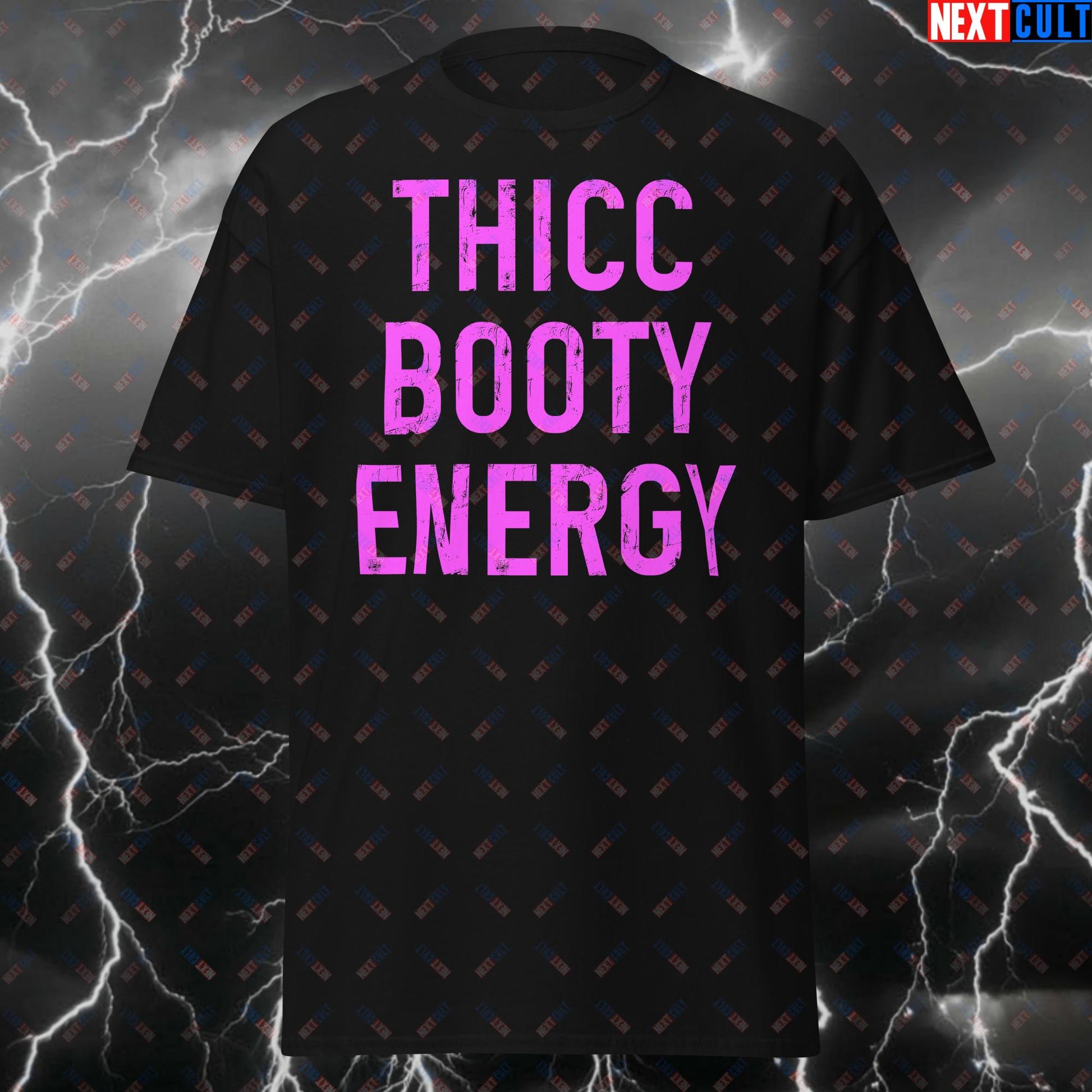 Thicc Booty Energy Gym T-Shirt - Funny Workout Tee for Lifters, Bodybuilding & Fitness Meme Lovers - Casual Tshirt Black T-shirts Bodybuilding Fitness Gym Leg Day Pump Cover Workout Next Cult Brand