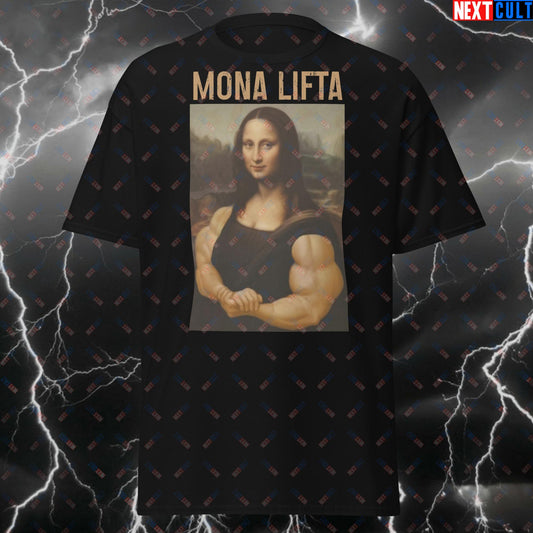 Gym Mona Lisa Mona Lifta T-Shirt - Funny Workout Meme Tee for Powerlifting, Bodybuilding & Gains - Gym Bro Humor T Shirt Top T-shirts Art Bodybuilding Fitness Gym Mona Lisa Pump Cover Workout Next Cult Brand