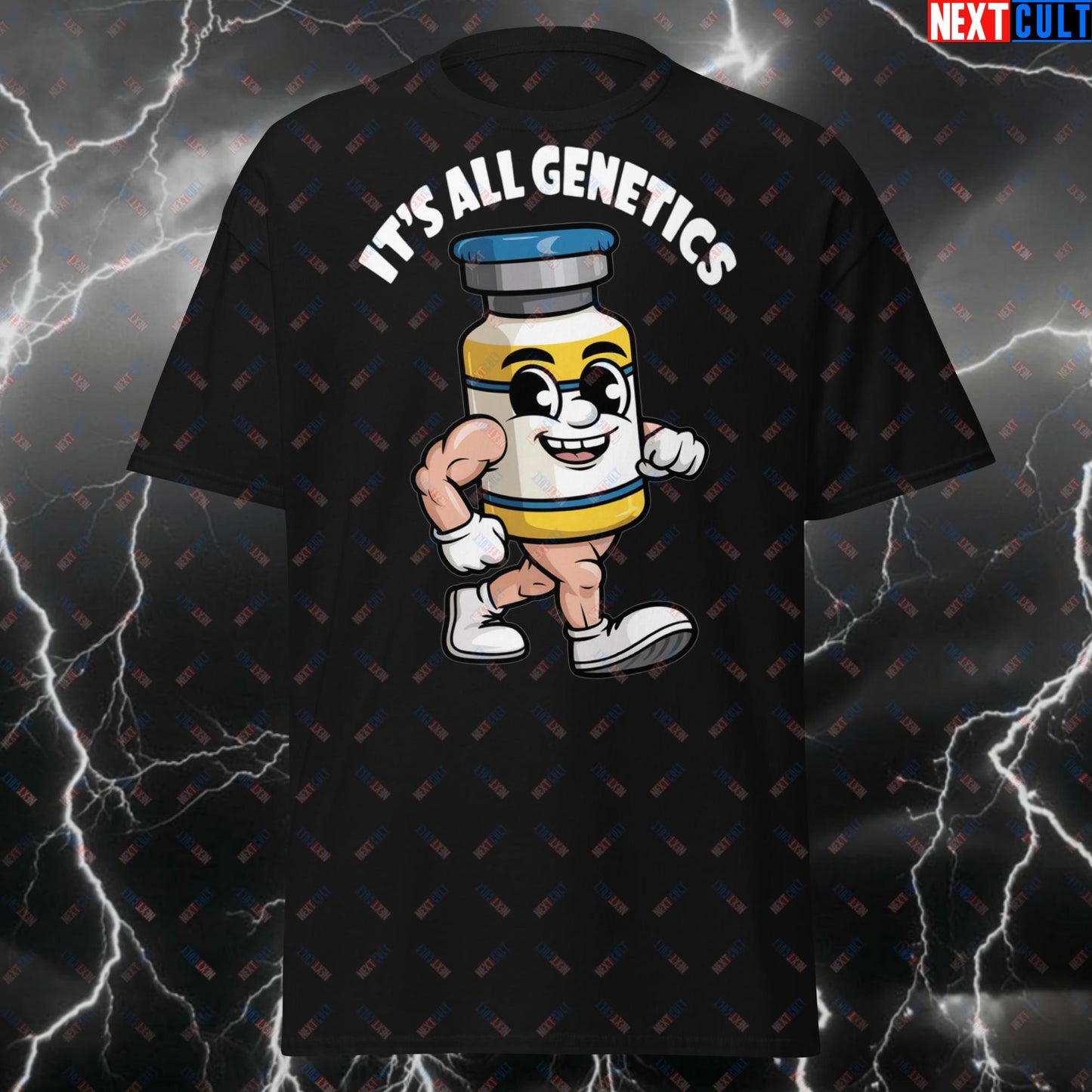 Funny Gym Meme T-Shirt - It's All Genetics Natty Workout Tee for Lifters, Bodybuilding, Fitness & Gains - Gym Bro Humor Shirt T-shirts Bodybuilding Fitness Gym Pump Cover Steroids Workout Next Cult Brand