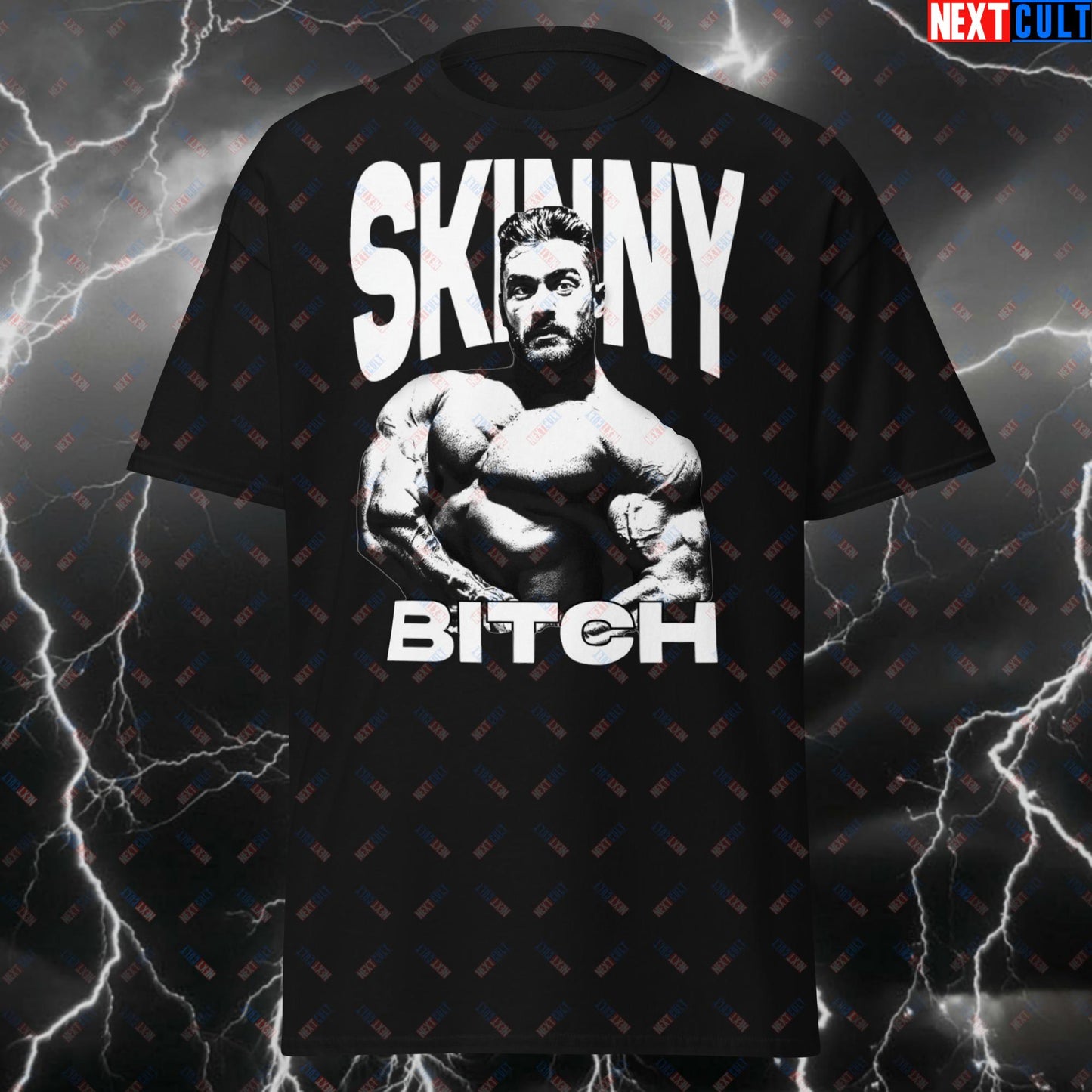 Skinny Bitch Chris Bumstead Gym Motivation T-Shirt - Funny Workout Tee for Bodybuilding & Gains - Meme Fitness Tshirt for Gym Bros T-shirts Bodybuilding Chris Bumstead Fitness Gym Pump Cover Workout Next Cult Brand