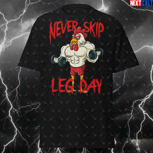Never Skip Legday Funny Gym T-Shirt - Chicken Legs Meme Tee for Lifters, Workout, Fitness & Leg Day Gains - Pump Cover Tshirt T-shirts Bodybuilding Fitness Gym Leg Day Powerlifting Pump Cover Workout Next Cult Brand