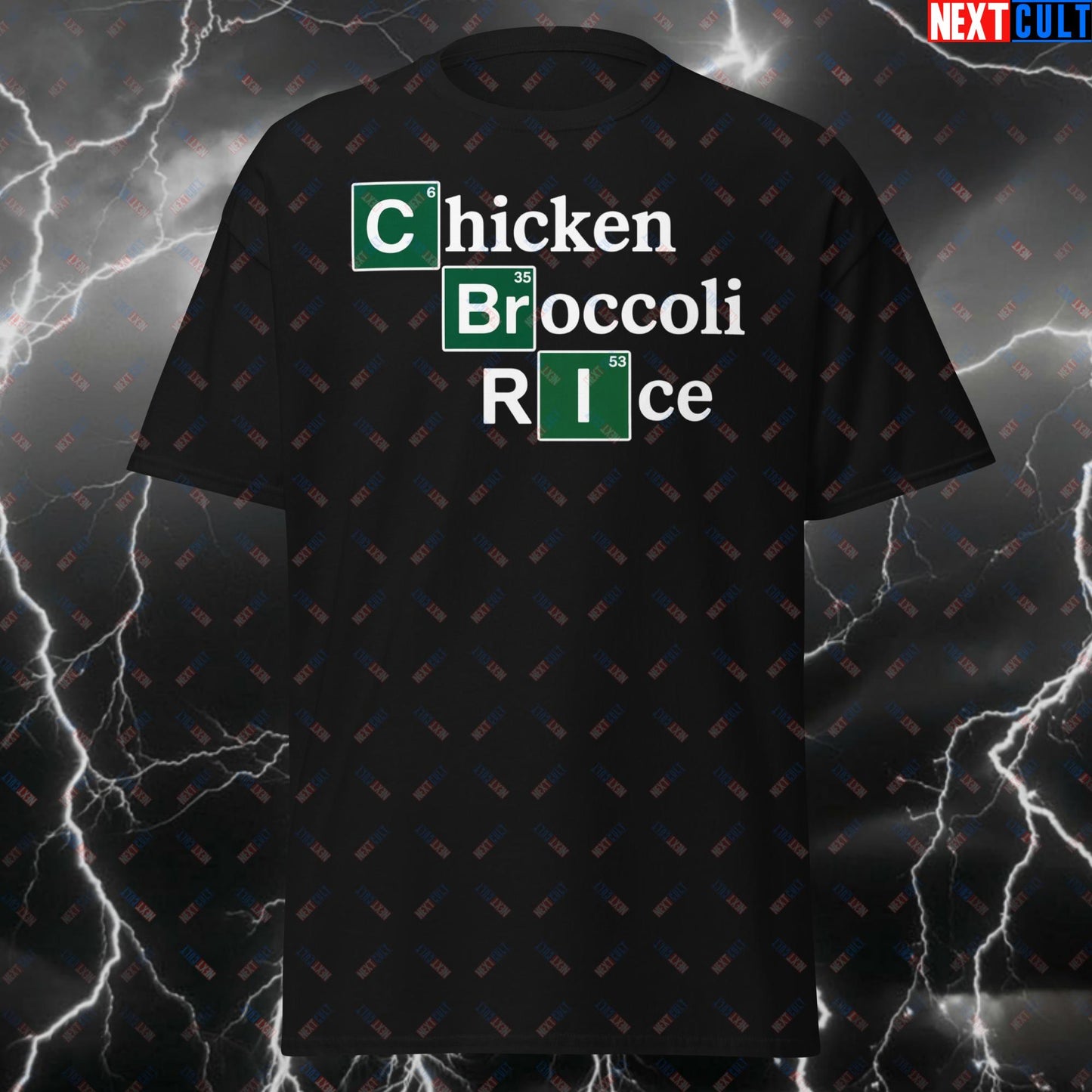 Funny Chicken Broccoli Rice Gym T-Shirt - Workout Fitness Tee for Lifters, Gymbros & Gains Meme Lovers - Pump Cover Shirt Top T-shirts Bodybuilding Breaking Bad Fast Food Fitness Gym Pump Cover TV Workout Next Cult Brand