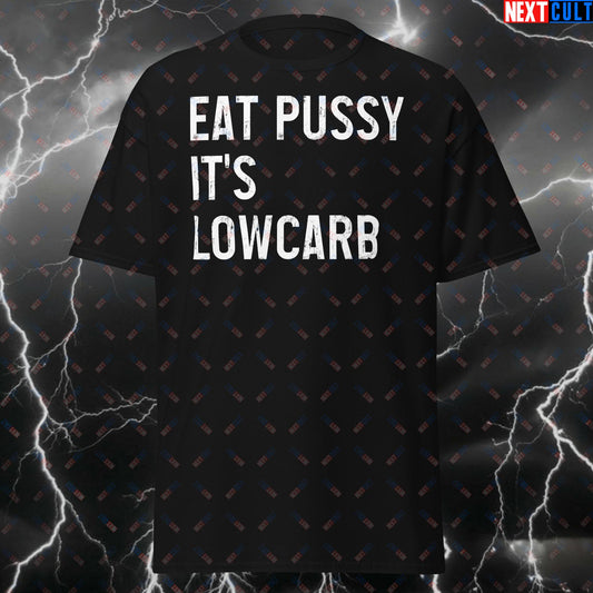 Funny Gym T-Shirt - Eat Pussy It's Low Carb Diet Adult Humor Tee - Meme Workout Fitness Top - Pump Cover Tshirt T-shirts Bodybuilding Fitness Gym Pump Cover Workout Next Cult Brand