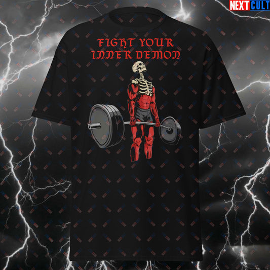 Funny Gym T-Shirt - Fight Your Inner Demon Workout Tee for Lifters, Bodybuilding Meme Pump Cover Fitness Top for Gains T-shirts Bodybuilding Fitness Gym Leg Day Powerlifting Pump Cover Workout Next Cult Brand