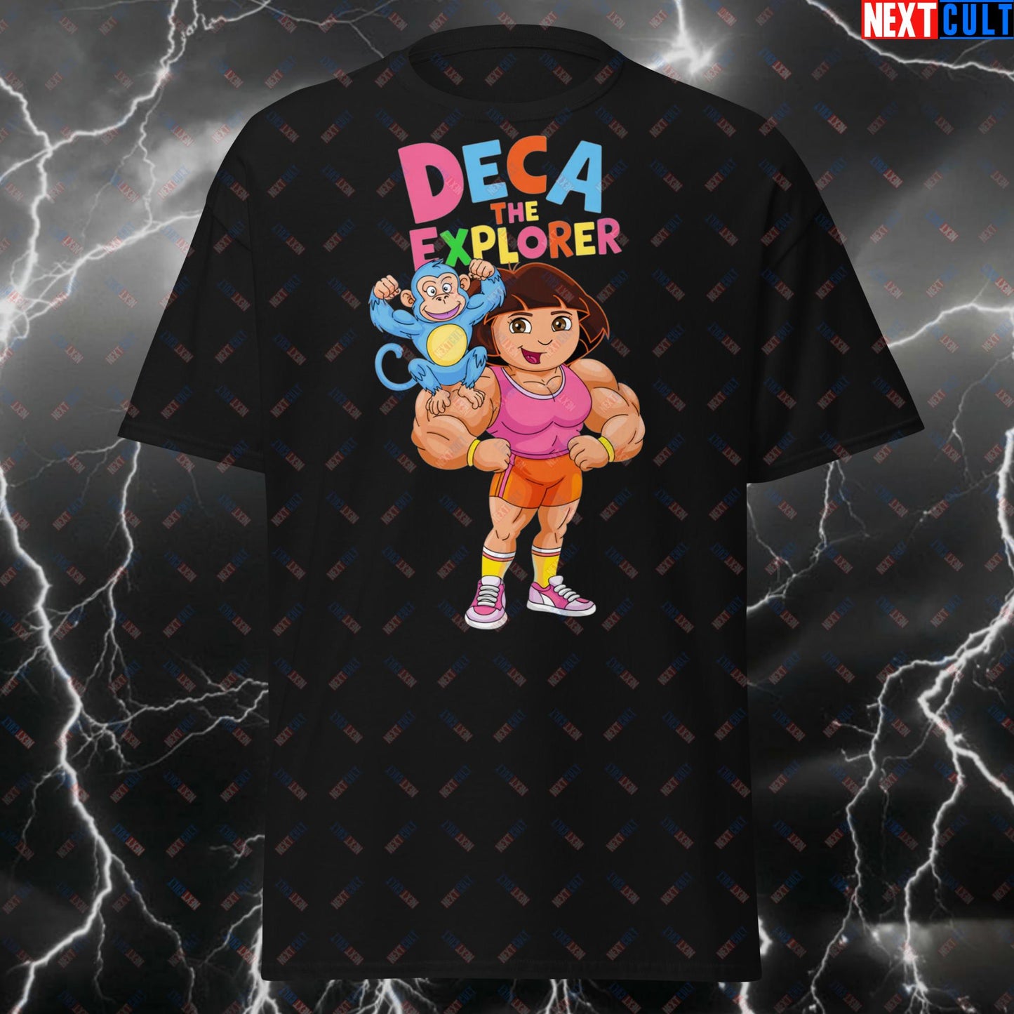 Deca the Explorer Pump Cover Gym T-Shirt - Funny Enhanced Lifter Tee for Gymbros, Powerlifting & Bodybuilding Meme Tshirt T-shirts Bodybuilding Fitness Gym Pump Cover Steroids TV Workout Next Cult Brand