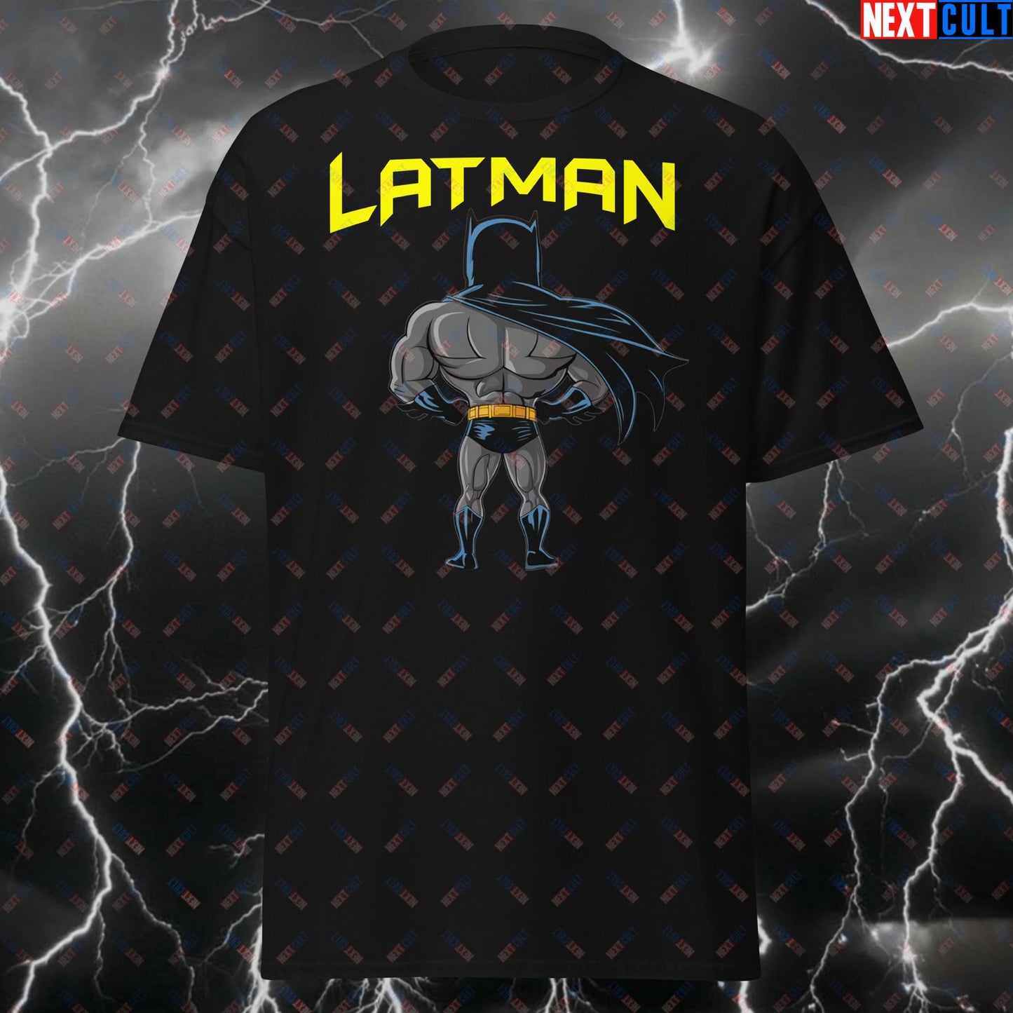 Lat Man Big Back T-Shirt - Huge Lats Gym Superhero Tee for Lifters - Funny Workout Meme Pump Cover Top for Back Day & Gains T-shirts Batman Bodybuilding Films Fitness Gym Justice League Pump Cover Superheroes Workout Next Cult Brand