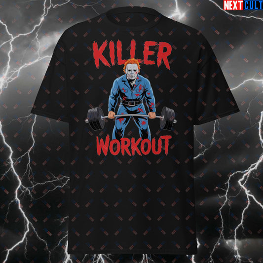 Killer Workout Horror T-Shirt – Scary Creepy Gym Tee for Lifters, Halloween & Fitness Meme Fans – Funny Pump Cover Top T-shirts Bodybuilding Films Fitness Gym Halloween Pump Cover Workout Next Cult Brand