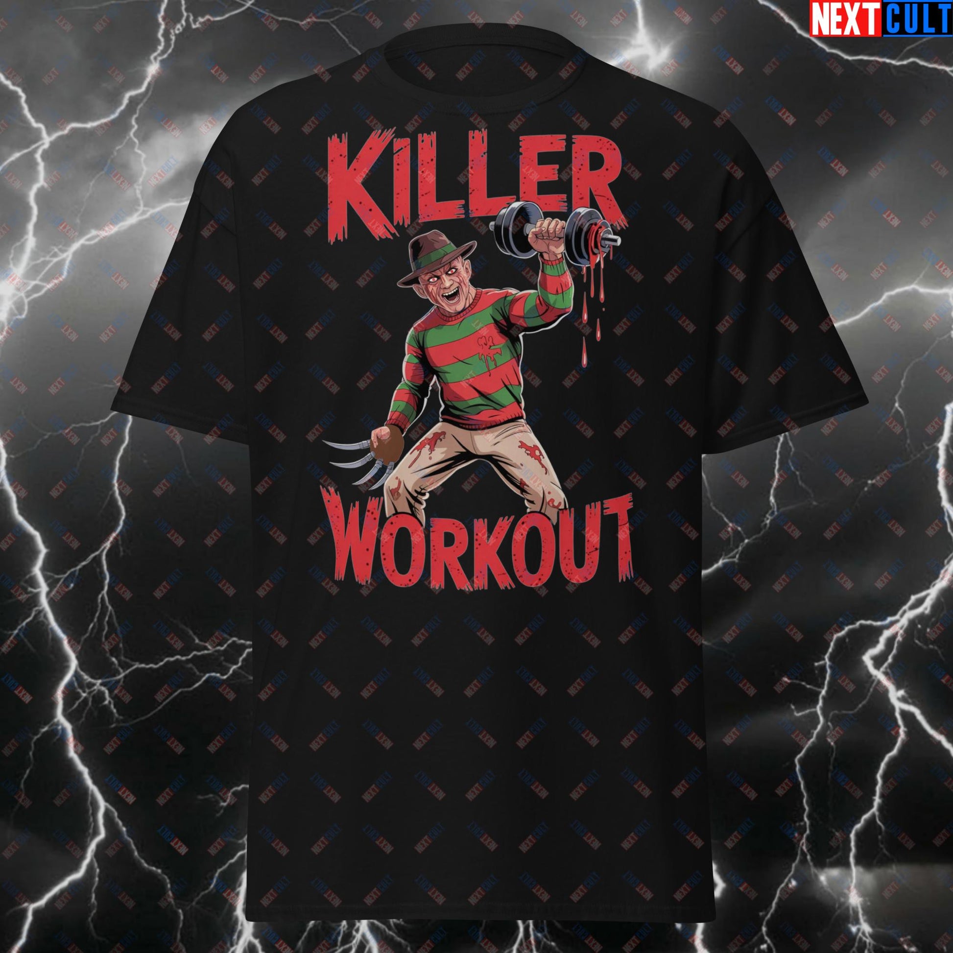 Killer Workout Horror T-Shirt – Scary Gym Tee for Lifters, Bodybuilding & Fitness Gains – Funny Halloween Pump Cover Top T-shirts Bodybuilding Films Fitness Gym Halloween Pump Cover Workout Next Cult Brand