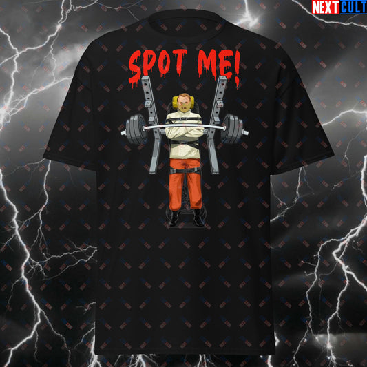 Spot Me Horror T-Shirt – Funny Scary Gym Meme Tee for Lifters, Bench Press Pump Cover & Fitness Halloween Top T-shirts Bodybuilding Films Fitness Gym Halloween Powerlifting Pump Cover Workout Next Cult Brand