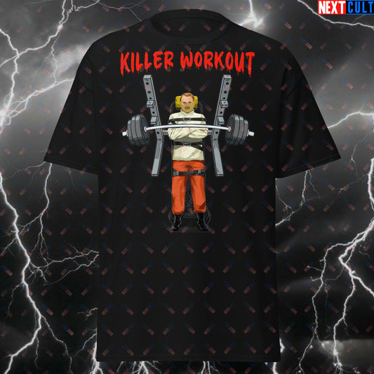 Killer Workout Horror T-Shirt – Scary Cannibal Gym Tee for Lifters & Gym Meme Fans – Funny Halloween & Fitness Pump Cover Top T-shirts Bodybuilding Films Fitness Gym Halloween Powerlifting Pump Cover Workout Next Cult Brand
