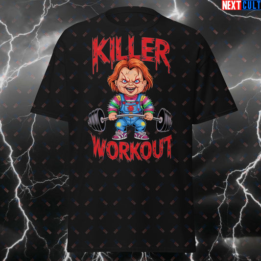 Killer Workout Horror Gym T-Shirt - Scary Doll Halloween Fitness Tee for Lifters, Bodybuilding Meme Pump Cover Funny Top T-shirts Bodybuilding Films Fitness Gym Halloween Powerlifting Pump Cover Workout Next Cult Brand