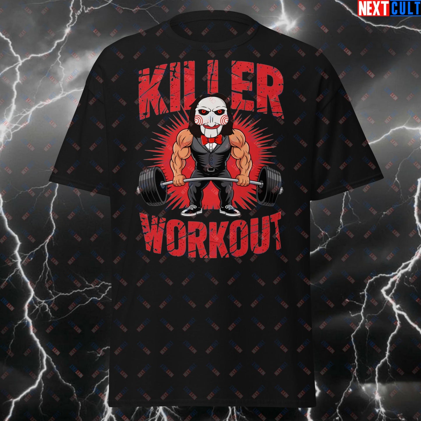 Killer Workout Horror Gym T-Shirt - Scary Halloween Fitness Tee for Lifters, Bodybuilding Meme Pump Cover Funny Tshirt Top T-shirts Bodybuilding Fitness Gym Halloween Pump Cover Workout Next Cult Brand