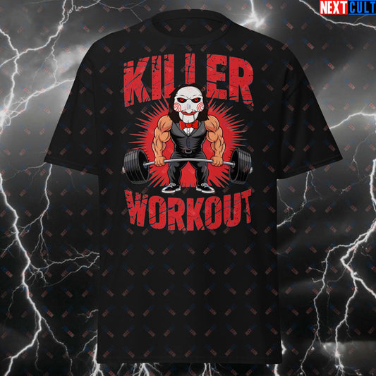 Killer Workout Horror Gym T-Shirt - Scary Halloween Fitness Tee for Lifters, Bodybuilding Meme Pump Cover Funny Tshirt Top T-shirts Bodybuilding Films Fitness Gym Halloween Powerlifting Pump Cover Workout Next Cult Brand