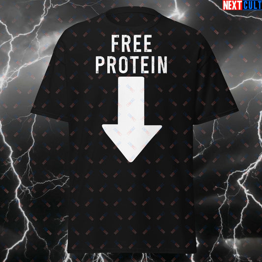 Funny Gym Meme T-Shirt - Free Protein Gymbro Tee - Workout Humor Pump Cover Top for Bodybuilding & Powerlifting Gains T-shirts Bodybuilding Fitness Gym Pump Cover Workout Next Cult Brand