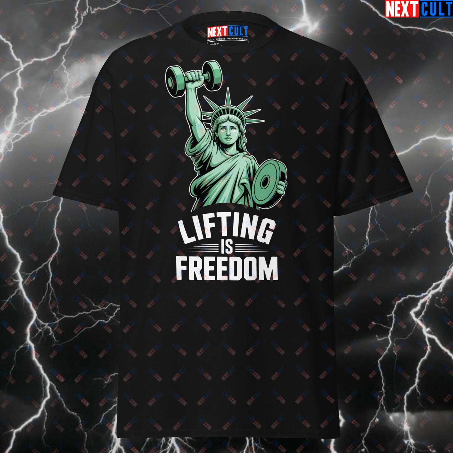 Funny Gym Shirt - Lifting is Freedom Pump Cover T-Shirt - Statue of Liberty Gym Meme Tee for Lifters & Gymbros T-shirts Bodybuilding Fitness Gym Pump Cover Workout Next Cult Brand
