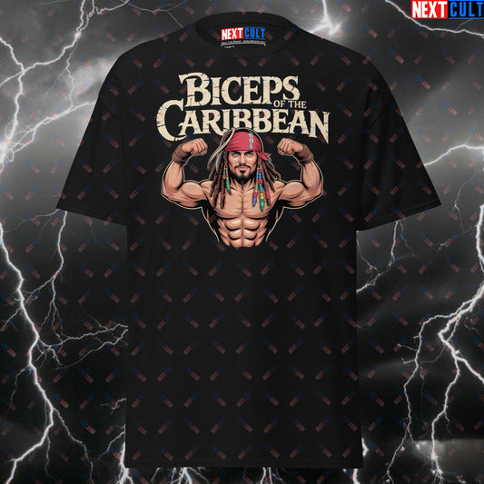 Funny Gym Shirt - Biceps of the Caribbean Pump Cover T-Shirt for Lifters, Gym Meme Tee for Workout Gains & Fitness Bros T-shirts Bodybuilding Films Fitness Gym Pump Cover Workout Next Cult Brand