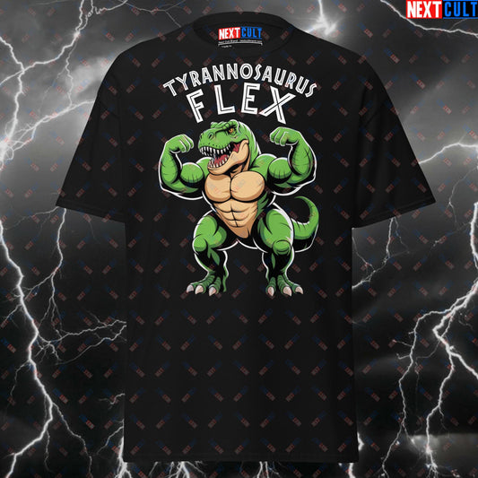 Funny Gym Shirt for Lifters - Tyrannosaurus Flex T-Rex Dinosaur Pump Cover Tee - Meme Workout Top for Gymbros & Fitness Gains T-shirts Bodybuilding Films Fitness Gym Pump Cover Workout Next Cult Brand