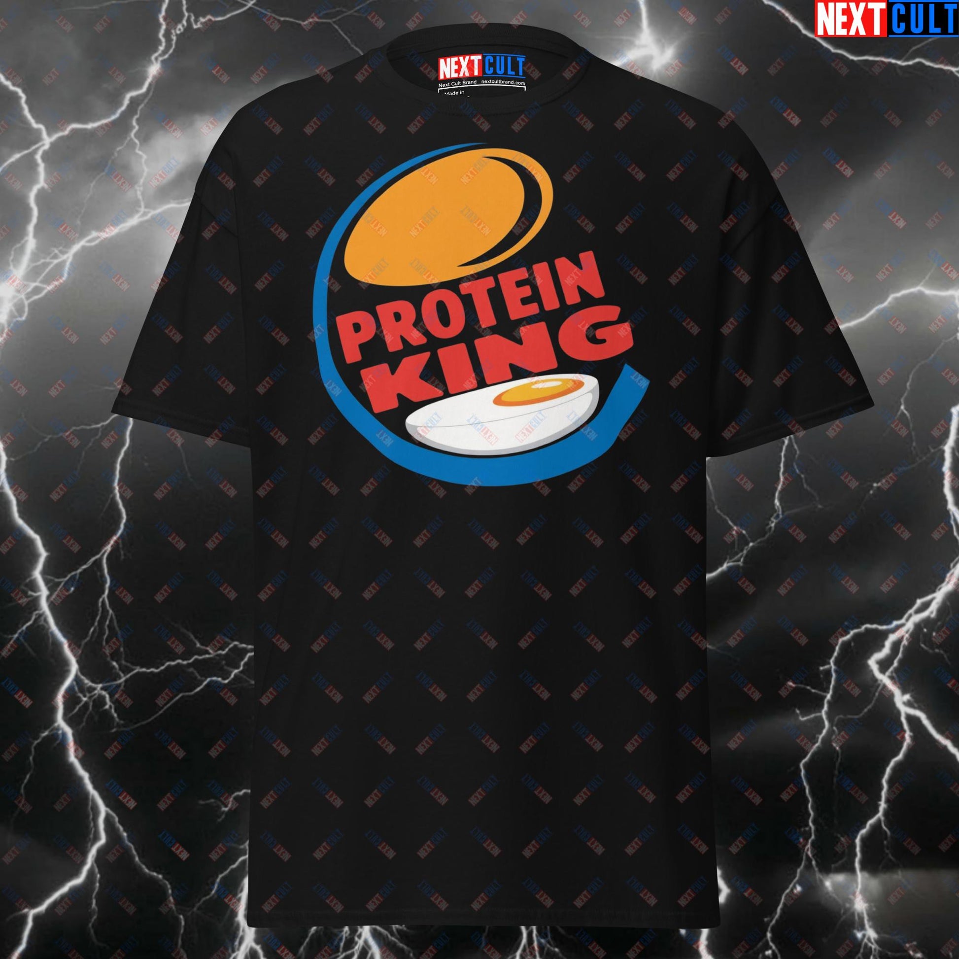 Funny Gym Shirt Protein King T-Shirt - Pump Cover Gym Meme Tee for Workout & Fitness Lifters - Bodybuilding Powerlifting Top T-shirts Bulking Easter Fast Food Fitness Gym Pump Cover Workout Next Cult Brand