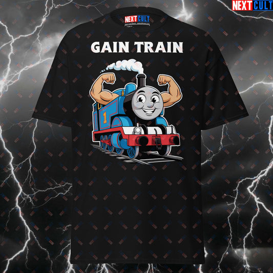 Funny Gym Shirt - Gain Train Pump Cover T-Shirt for Lifters, Gym Meme Tee, Workout Fitness Top for Bodybuilding & Powerlifting T-shirts Fitness Gym Pump Cover TV Workout Next Cult Brand