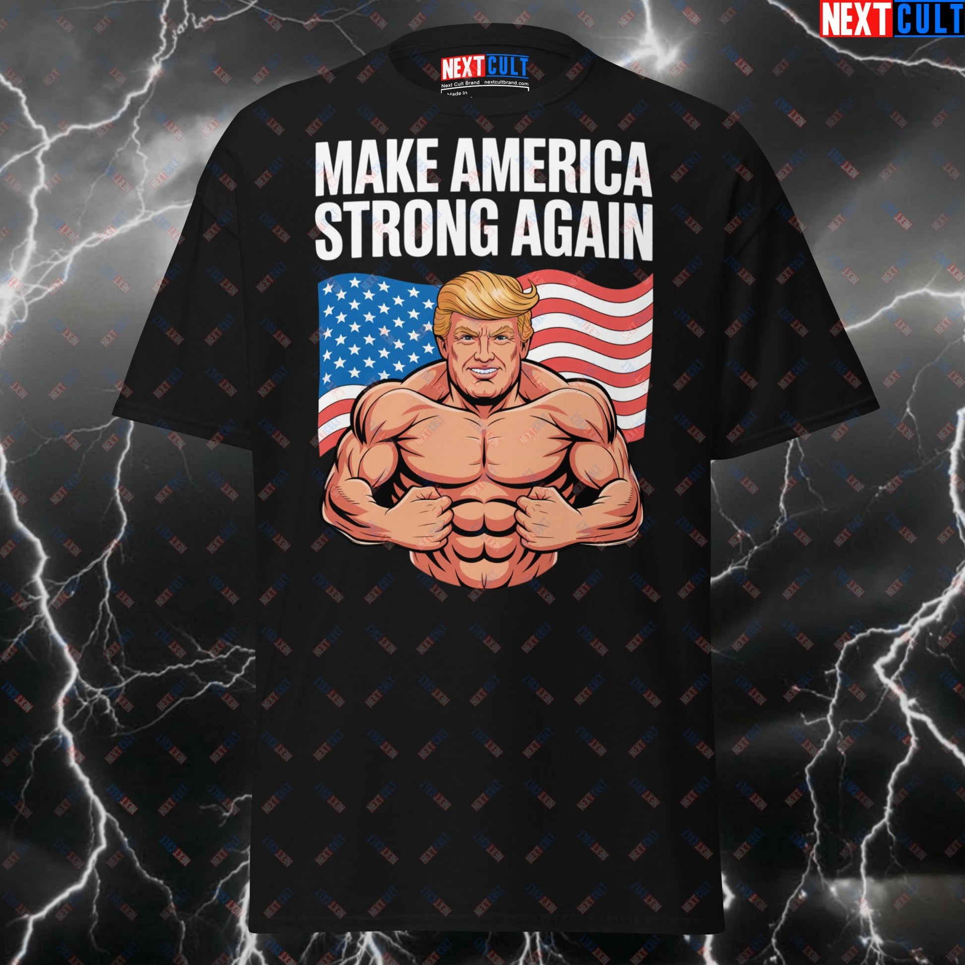Make America Strong Again Funny Gym T-Shirt - Patriotic Trump Pump Cover for 4th of July, Workout & Gains Tee T-shirts 4th of July Bodybuilding Donald Trump Fitness Gym Powerlifting Pump Cover Workout Next Cult Brand