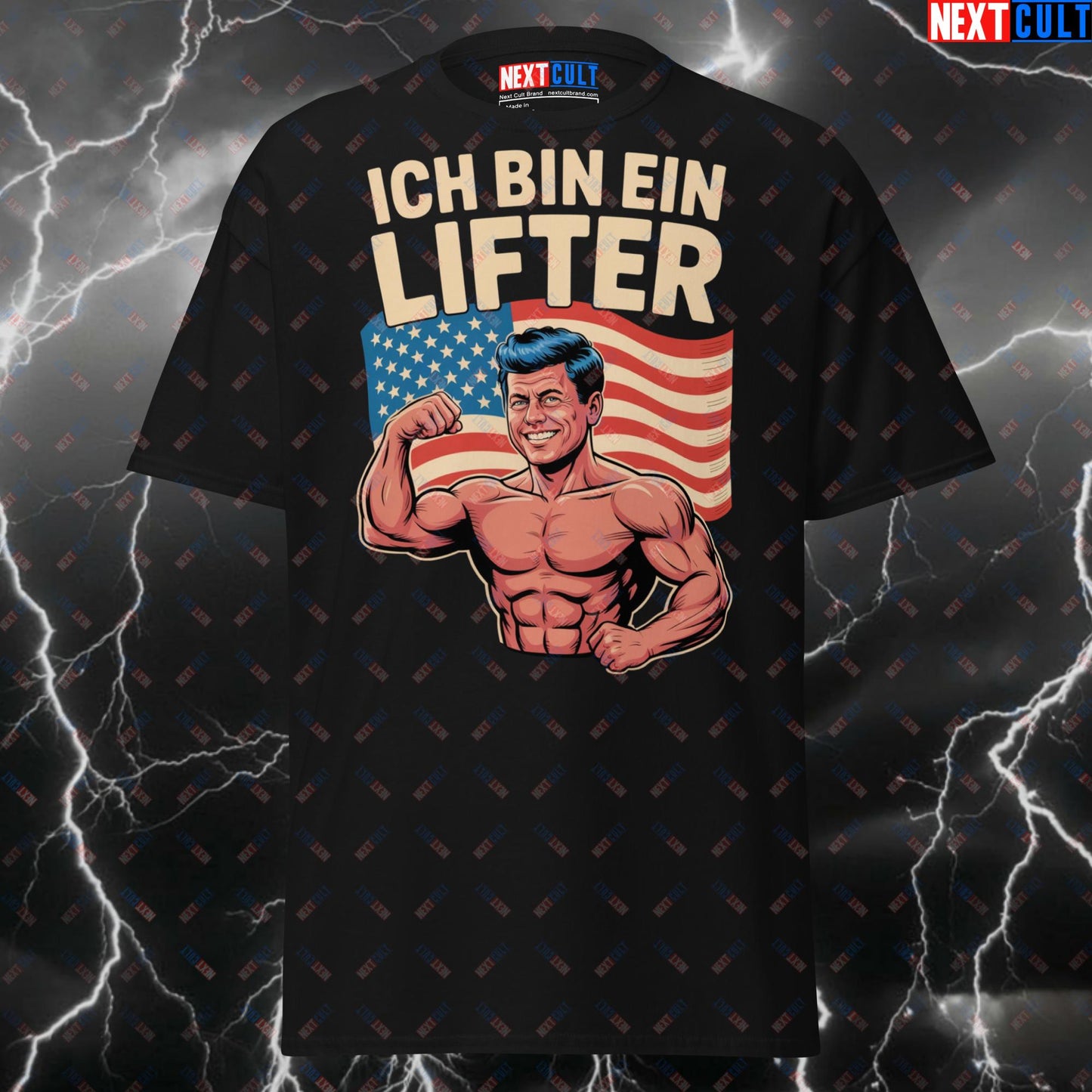 Funny Gym T-Shirt - Ich Bin Ein Lifter JFK Patriotic Meme Tee for Workout & Gains - America 4th of July Pump Cover Top T-shirts 4th of July Bodybuilding Fitness Gym JFK Pump Cover Workout Next Cult Brand