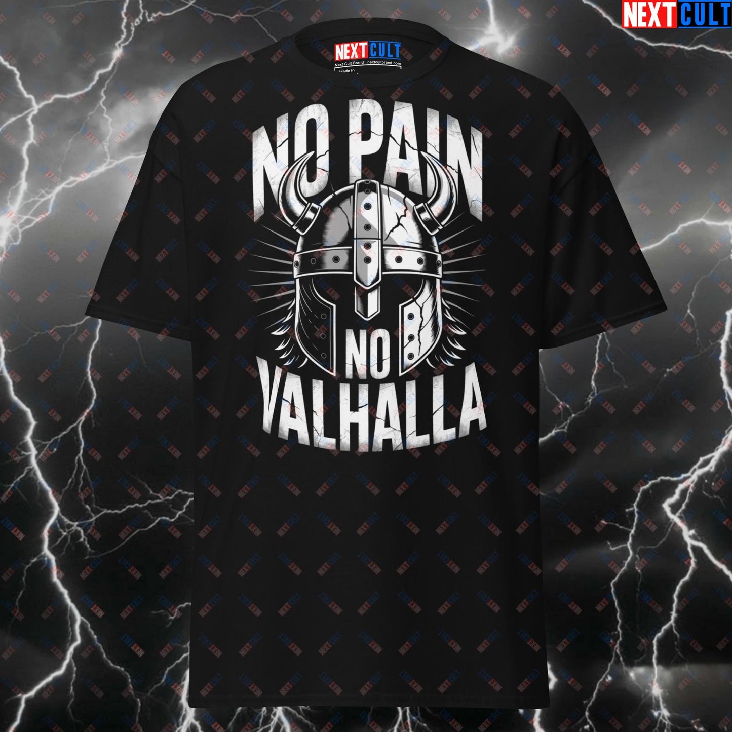 No Pain No Valhalla Viking Gym T-Shirt - Funny Norse Workout Tee for Lifters & Gymbros - Pump Cover Fitness Shirt T-shirts Bodybuilding Fitness Gym Pump Cover Vikings Workout Next Cult Brand