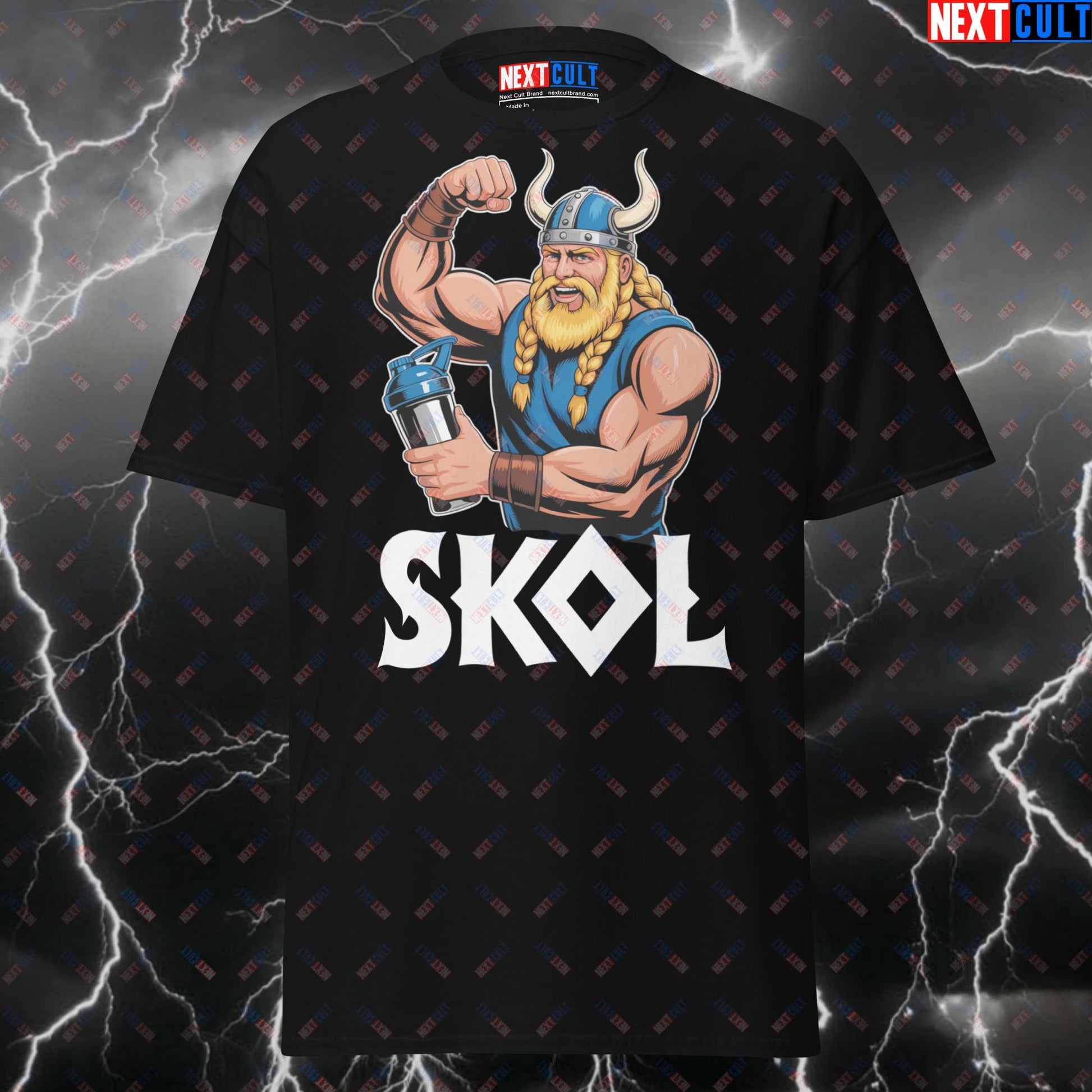 Skol Viking Gym T-Shirt - Funny Norse Workout Tee for Lifters & Gymbros - Protein Shake Pump Cover Top T-shirts Bodybuilding Fitness Gym Pump Cover Vikings Workout Next Cult Brand