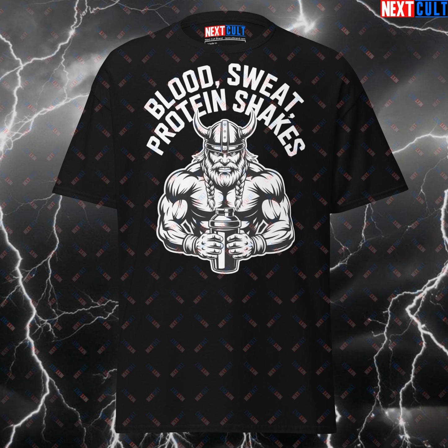 Funny Viking Gym Shirt - Blood Sweat Protein Shakes Pump Cover Tee for Lifters, Gymbros & Fitness Gains T-shirts Bodybuilding Fitness Gym Pump Cover Vikings Workout Next Cult Brand