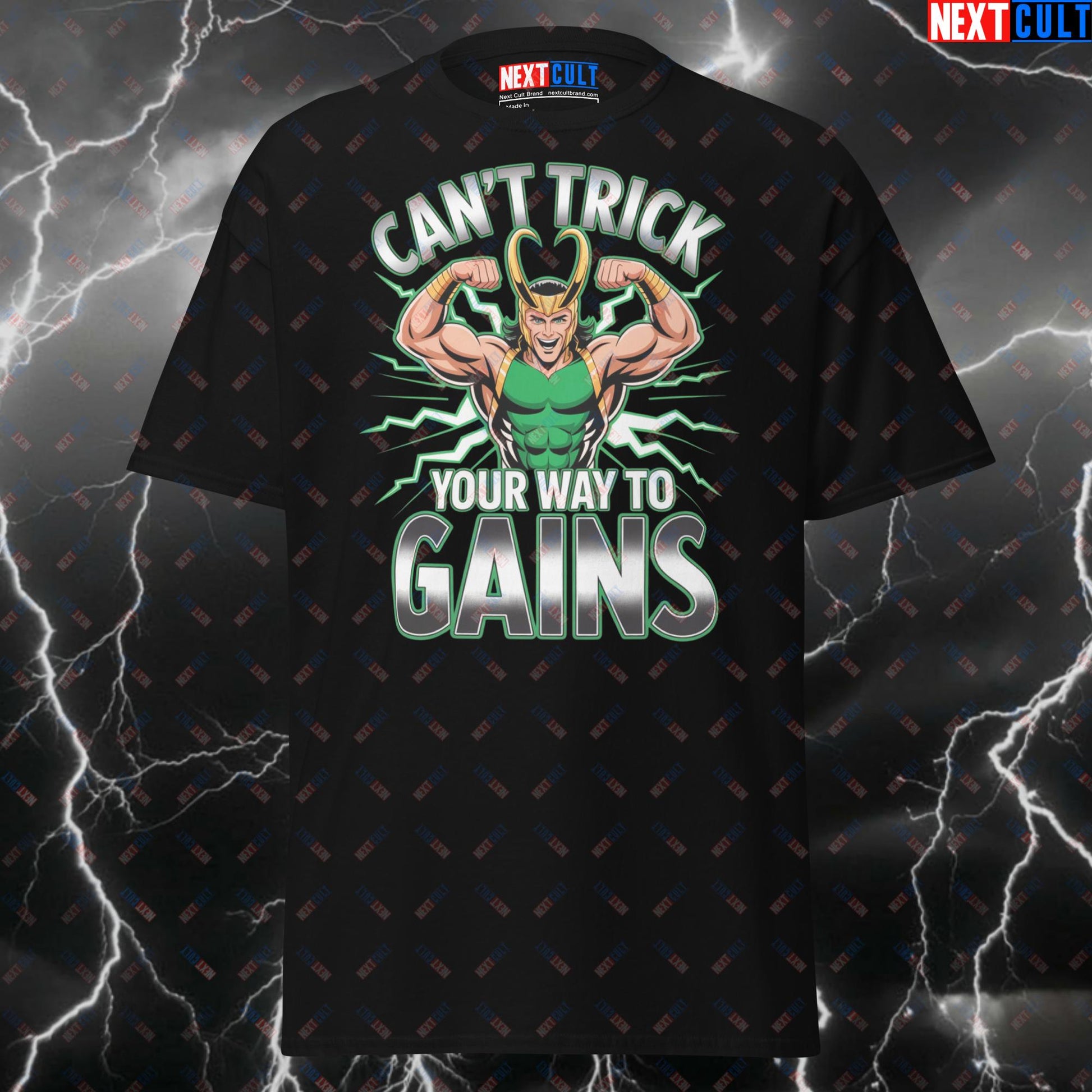 Can't Trick Your Way To Gains Funny Viking Gym T-Shirt – Loki Norse Workout Tee for Lifters & Gymbros – Pump Cover Meme Top T-shirts Bodybuilding Films Fitness Gym Loki Pump Cover Superheroes TV Vikings Workout Next Cult Brand