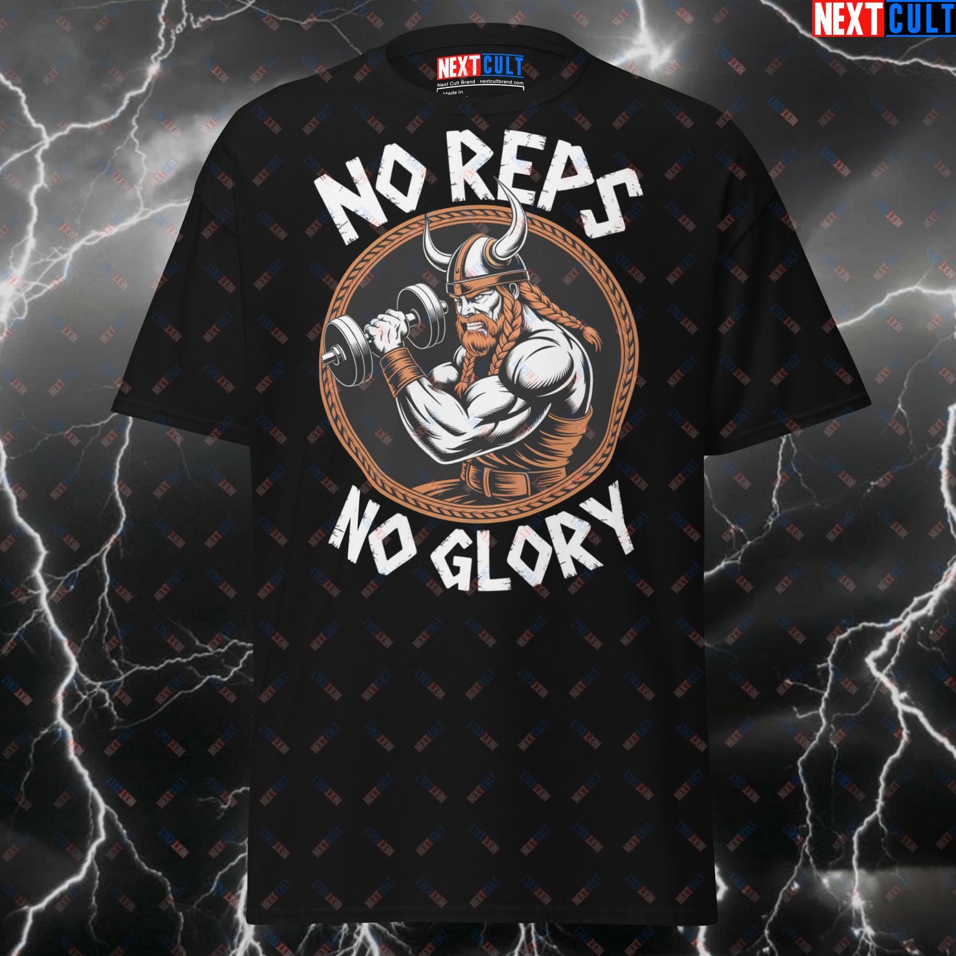 No Reps No Glory Viking Gym T-Shirt - Funny Norse Workout Tee for Lifters & Gymbros - Pump Cover Fitness Top T-shirts Bodybuilding Fitness Gym Pump Cover Vikings Workout Next Cult Brand