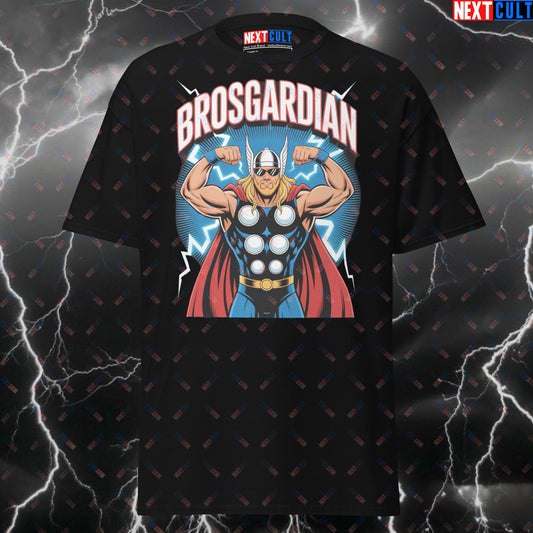 Brosgardian Pump Cover - Funny Viking Gym T-Shirt for Lifters | Thor & Norse Meme Tee for Gymbros & Fitness Gains T-shirts Avengers Bodybuilding Films Fitness Gym Pump Cover Superheroes Thor Vikings Workout Next Cult Brand