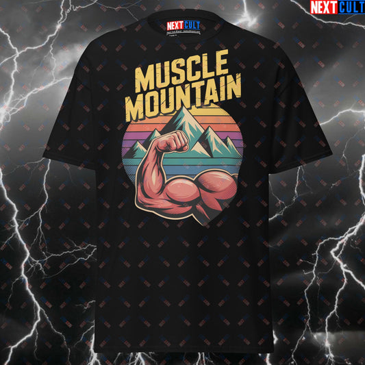 Muscle Mountain Pump Cover Gym Tee - Funny Gym Shirt for Lifters, Bicep Mountain Meme T-Shirt for Gymbros & Fitness Gains T-shirts Bodybuilding Fitness Gym Pump Cover Workout Next Cult Brand