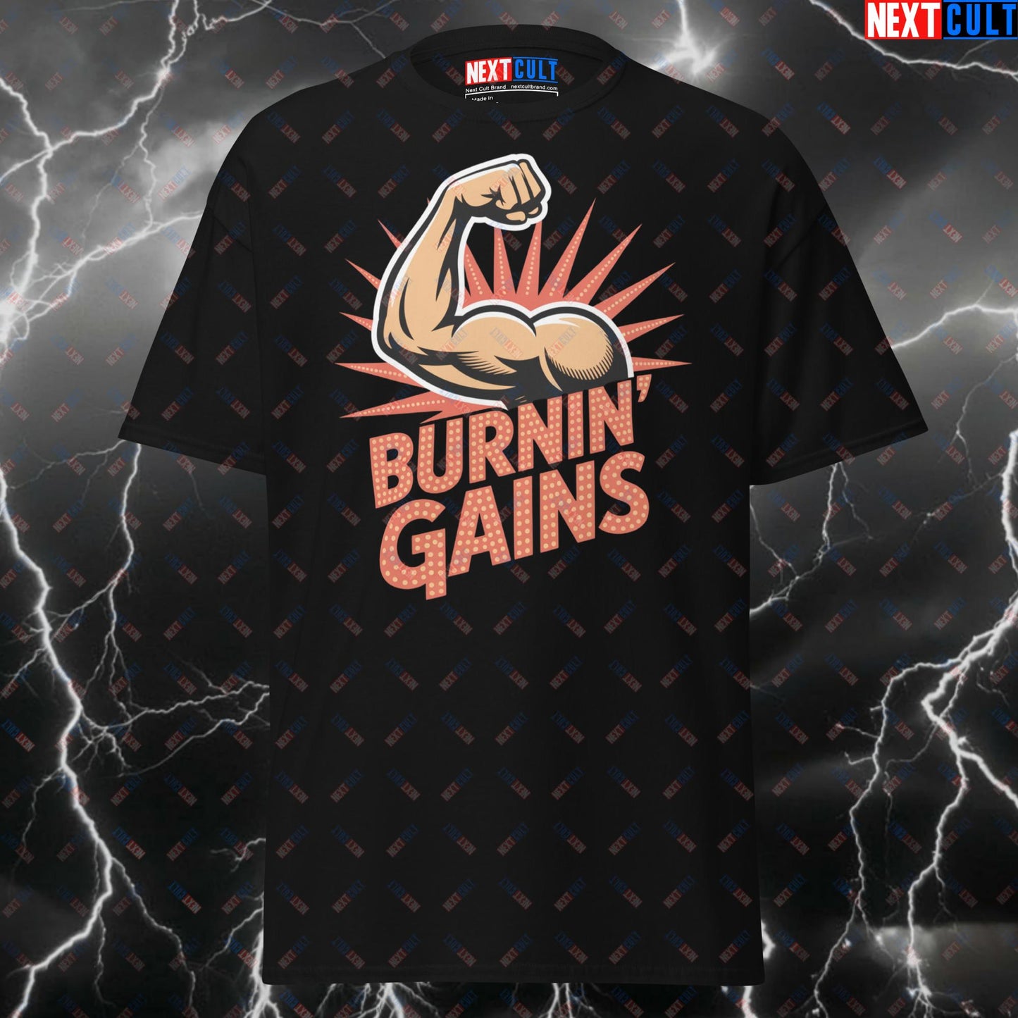 Burnin Gains Funny Gym T-Shirt - Elvis Presley Rock & Roll Pump Cover Tee for Lifters & Gymbros T-shirts Bodybuilding Elvis Presley Fitness Gym Pump Cover Rock Music Workout Next Cult Brand