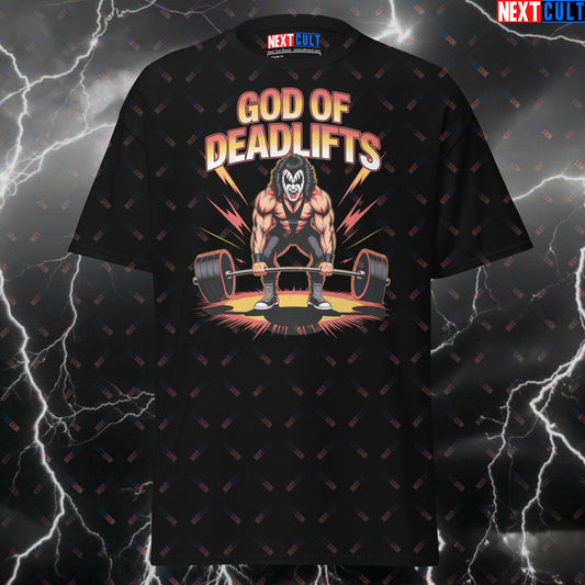 Funny God of Deadlifts Gym T-Shirt – Gene Simmons KISS Meme Tee for Powerlifting, Workout & Gains – Pump Cover Gymbro Top T-shirts Bodybuilding Fitness Gym KISS Leg Day Powerlifting Pump Cover Rock Music Workout Next Cult Brand