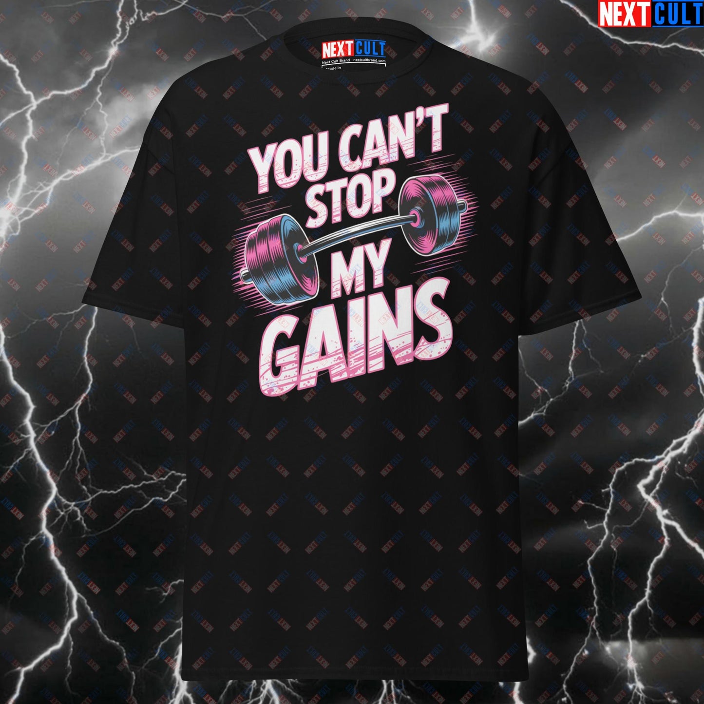 You Can't Stop My Gains T-Shirt – Funny Gym Shirt & Pump Cover for Lifters, Heavy Metal & Twisted Sister Meme Tee T-shirts Bodybuilding Fitness Gym Pump Cover Rock Music Twisted Sister Workout Next Cult Brand
