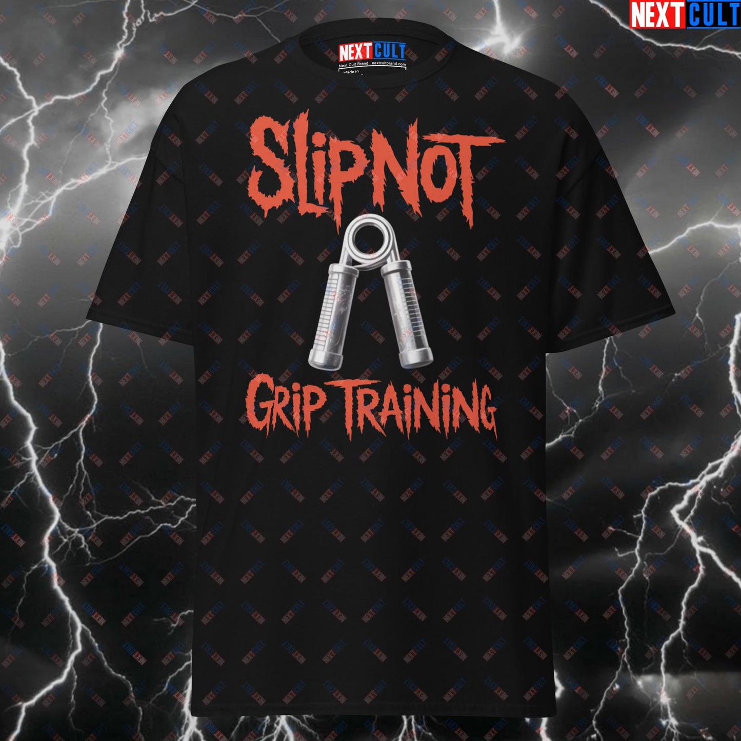 Slip Not Grip Training Funny Gym T-Shirt - Heavy Metal Workout Tee for Lifters & Gymbros - Pump Cover Fitness Shirt for Gains T-shirts Bodybuilding Fitness Gym Pump Cover Rock Music Slipknot Workout Next Cult Brand