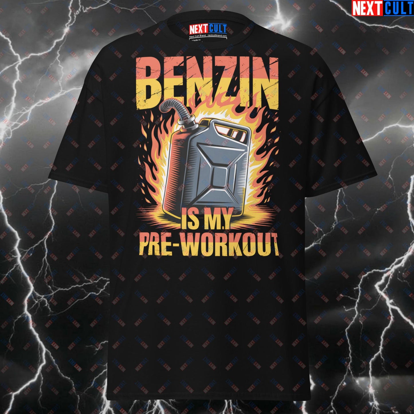 Benzin Is My Preworkout Gym Fuel T-Shirt - Funny Rammstein Industrial Metal Pump Cover Tee for Lifters & Gymbros T-shirts Bodybuilding Fitness Gym Pump Cover Rammstein Rock Music Workout Next Cult Brand