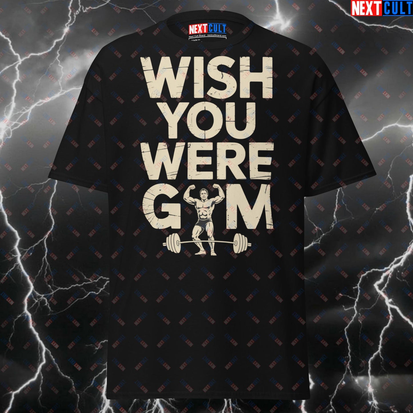 Wish You Were Gym Pink Floyd Meme Tee - Pump Cover Workout Top for Lifters & Gymbros - Funny Gym Shirt T-shirts Bodybuilding Fitness Gym Pink Floyd Powerlifting Pump Cover Rock Music Workout Next Cult Brand
