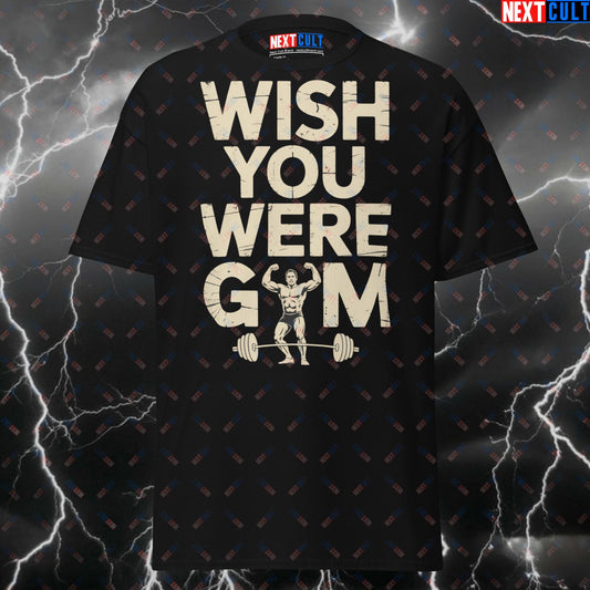 Wish You Were Gym Pink Floyd Meme Tee - Pump Cover Workout Top for Lifters & Gymbros - Funny Gym Shirt T-shirts Bodybuilding Fitness Gym Pink Floyd Powerlifting Pump Cover Rock Music Workout Next Cult Brand