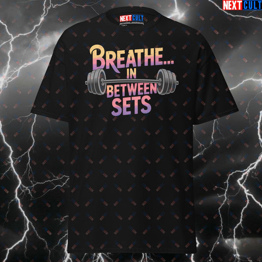 Breathe In Between Sets Funny Gym T-Shirt – Pink Floyd Rock Music Meme Tee for Lifters & Gymbros Pump Cover Top T-shirts Bodybuilding Fitness Gym Pink Floyd Powerlifting Pump Cover Rock Music Workout Next Cult Brand