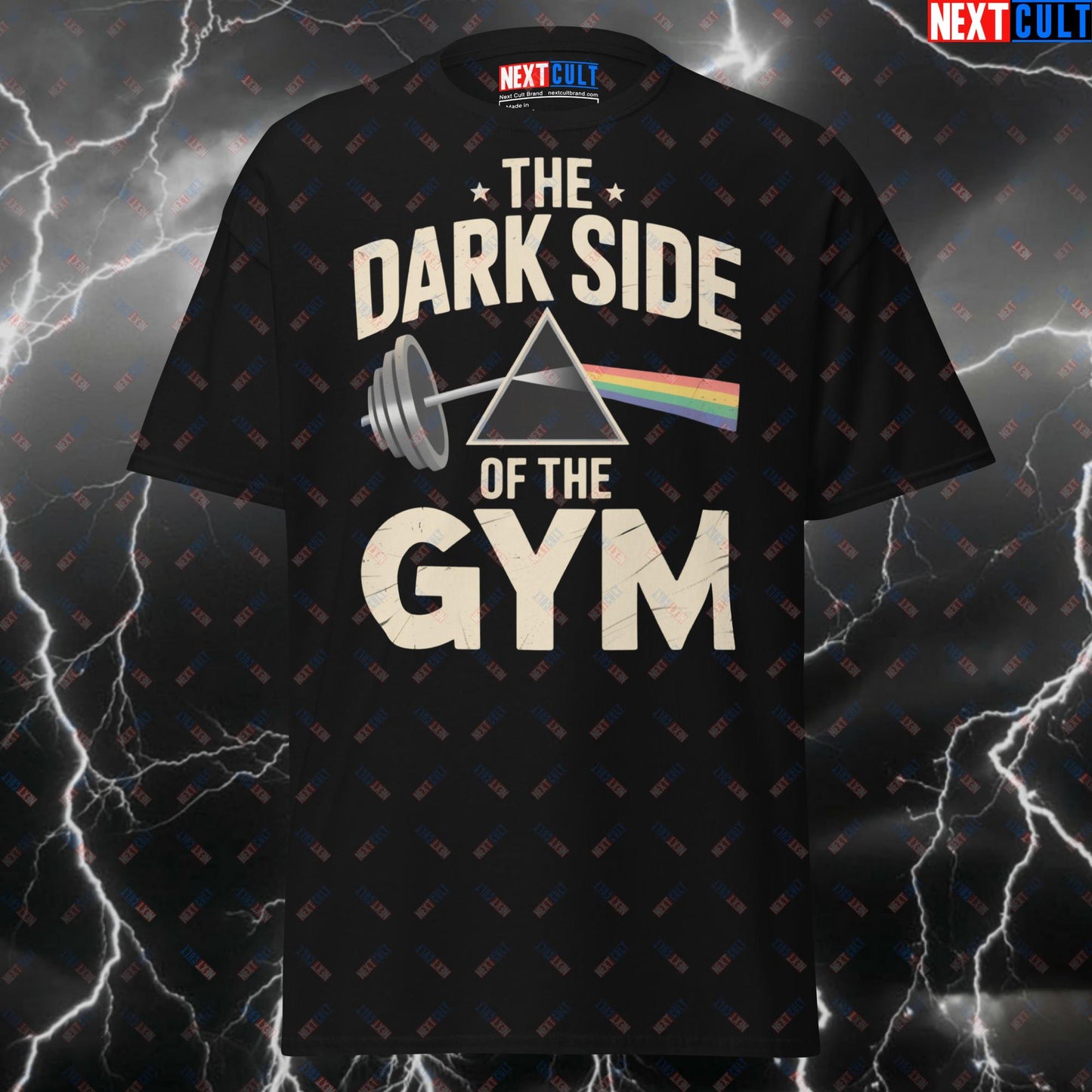 The Dark Side Of The Gym Pink Floyd Meme Tee - Pump Cover for Lifters & Gymbros - Workout Fitness Top - Funny Gym Shirt T-shirts Bodybuilding Fitness Gym Pink Floyd Powerlifting Pump Cover Rock Music Workout Next Cult Brand