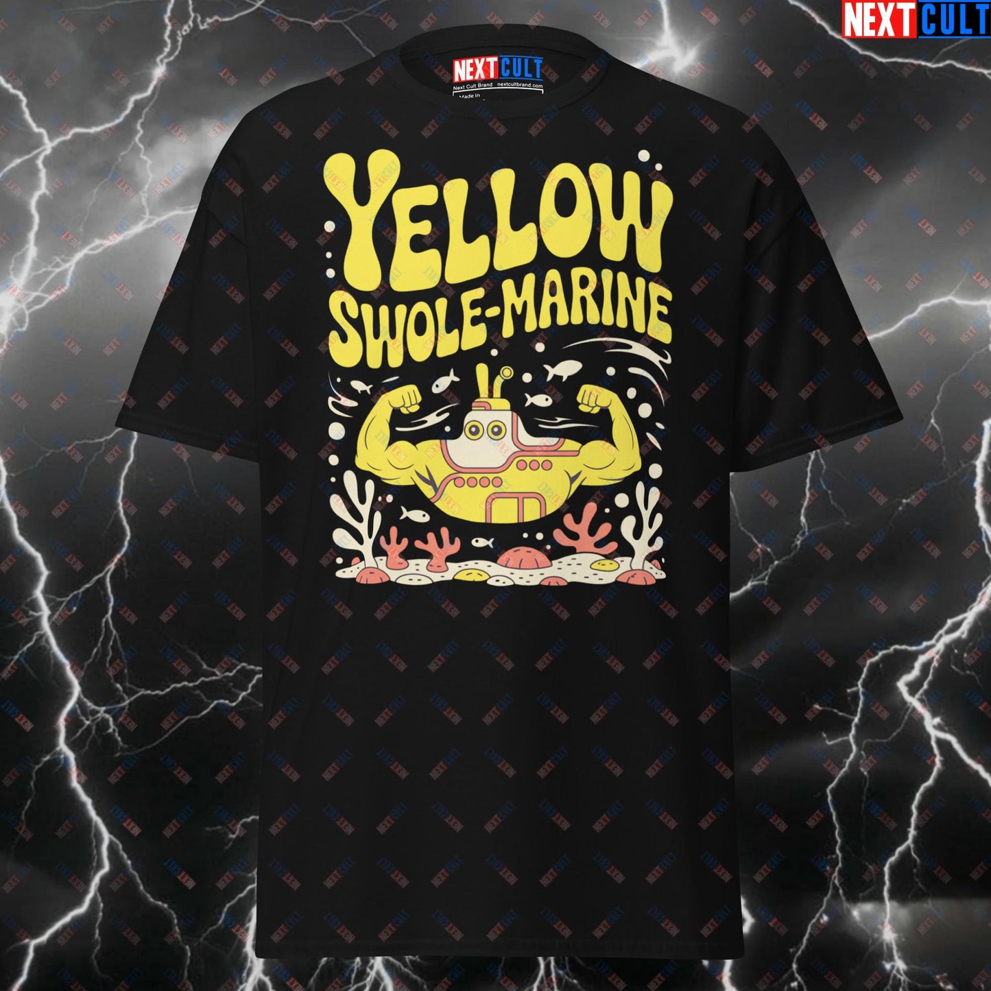 Yellow Swole-Marine Gym T-Shirt - Funny Beatles Rock Music Pump Cover Tee for Lifters, Gymbros & Fitness Gains T-shirts Bodybuilding Fitness Gym Pump Cover Rock Music The Beatles Workout Next Cult Brand