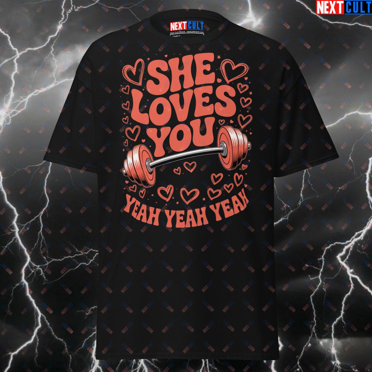 She Loves You Yeah Yeah Yeah Pump Cover Tee for Lifters, Gymbro Meme Top, Fitness & Beatles Rock Music T-Shirt - Funny Gym Shirt T-shirts Bodybuilding Fitness Gym Pump Cover Rock Music The Beatles Valentine's Day Workout Next Cult Brand
