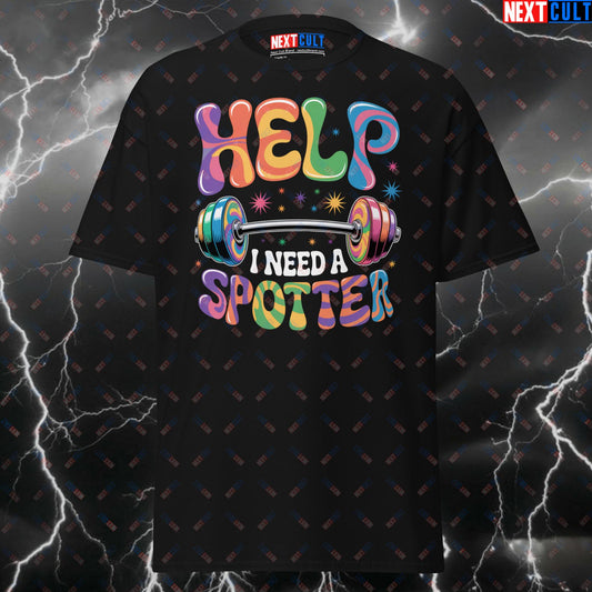 Help I Need a Spotter Funny Gym Shirt – Beatles-Inspired Workout Tee for Lifters, Gymbro Pump Cover & Fitness Meme Top T-shirts Bodybuilding Fitness Gym Powerlifting Pump Cover Rock Music The Beatles Workout Next Cult Brand
