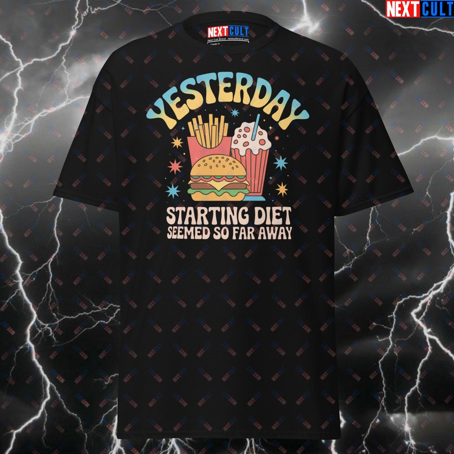 Yesterday Starting Diet Seemed So Far Away Meme Tee for Lifters, Gymbro Pump Cover & Workout Top - Funny Gym T-Shirt T-shirts Bodybuilding Bulking Fast Food Fitness Gym Pump Cover Rock Music The Beatles Workout Next Cult Brand