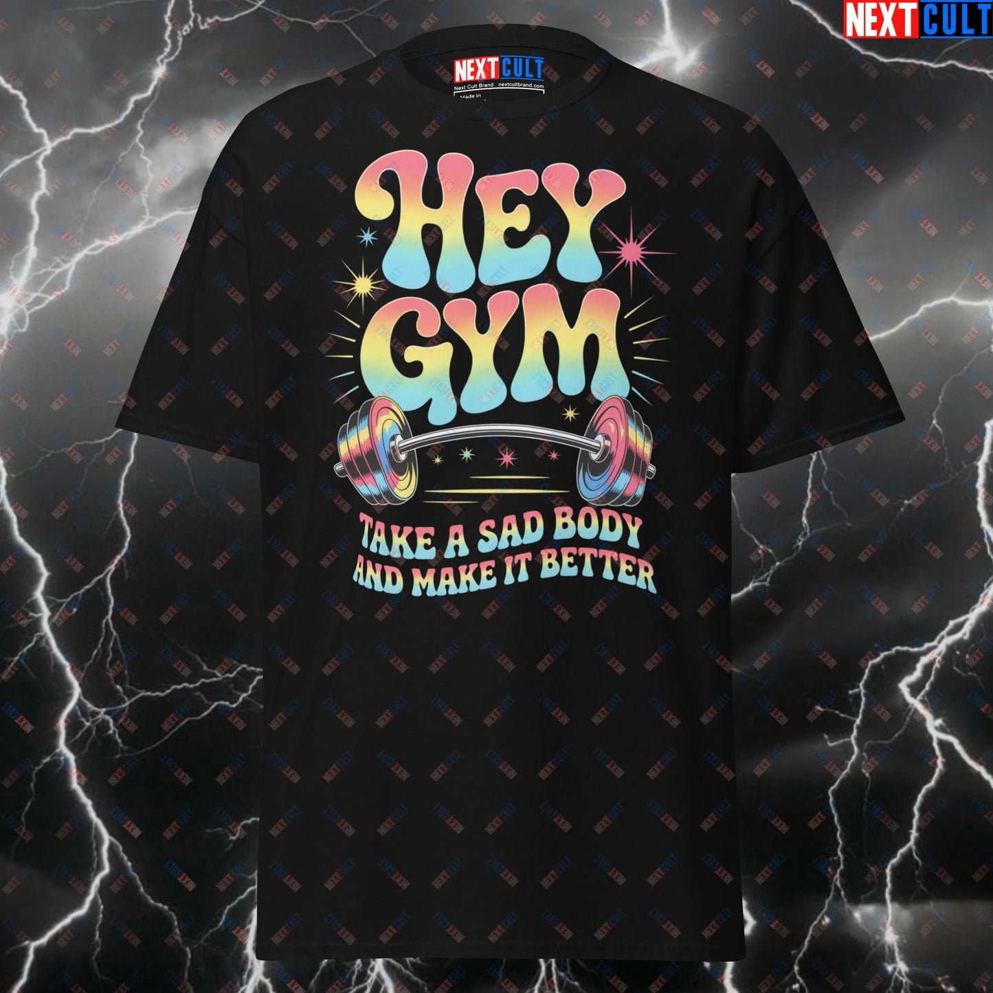 Hey Gym Take A Sad Body And Make It Better Funny Gym T-Shirt – Beatles Meme Tee for Lifters, Gymbro Pump Cover & Workout Top T-shirts Bodybuilding Fitness Gym Pump Cover Rock Music The Beatles Workout Next Cult Brand