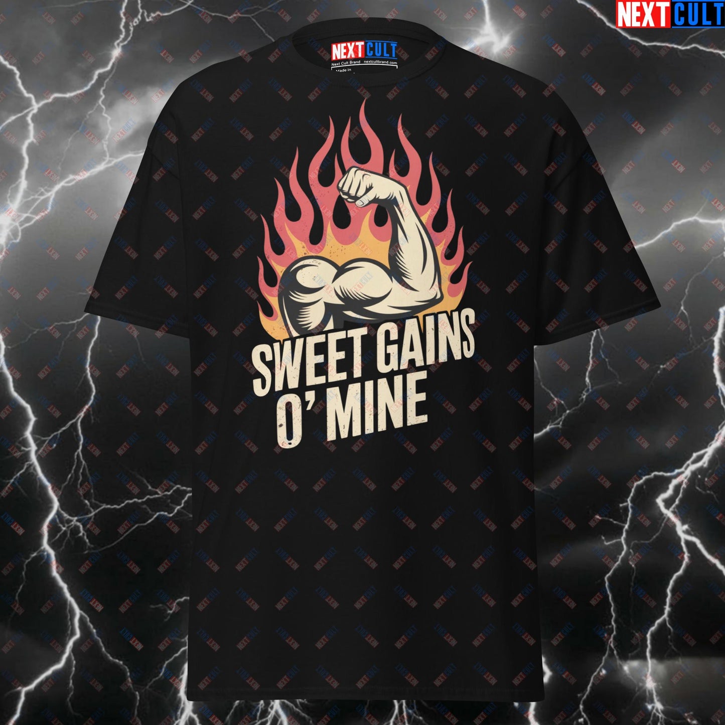 Sweet Gains O'Mine Funny Gym T-Shirt – Guns N' Roses Rock Music Pump Cover Tee for Lifters & Gymbros T-shirts Bodybuilding Fitness Guns N' Roses Gym Pump Cover Rock Music Workout Next Cult Brand