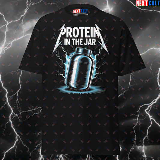 Protein In The Jar Funny Gym Shirt – Heavy Metal Pump Cover Tee for Lifters, Gymbros & Metallica Fans T-shirts Bodybuilding Fitness Gym Metallica Pump Cover Rock Music Workout Next Cult Brand
