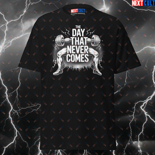Leg Day The Day That Never Comes Meme Tee | Heavy Metal Workout Shirt | Pump Cover for Lifters & Gymbros - Funny Gym T-Shirt T-shirts Bodybuilding Fitness Gym Leg Day Metallica Pump Cover Rock Music Workout Next Cult Brand