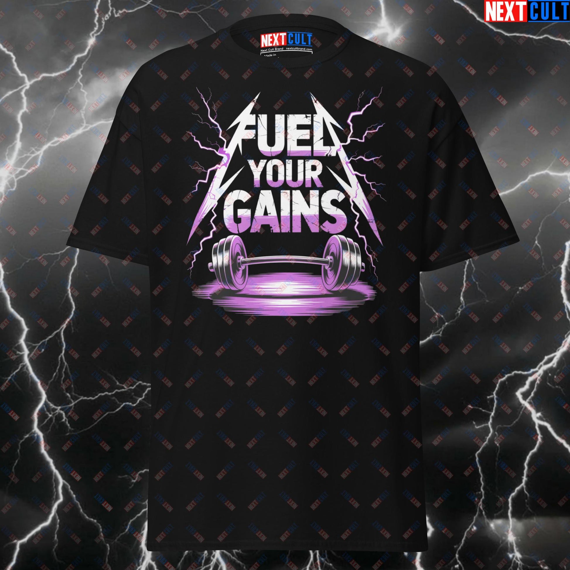 Fuel Your Gains Metallica Funny Gym T-Shirt - Heavy Metal Workout Tee for Lifters & Gymbros - Pump Cover Meme Top T-shirts Bodybuilding Fitness Gym Metallica Pump Cover Rock Music Workout Next Cult Brand